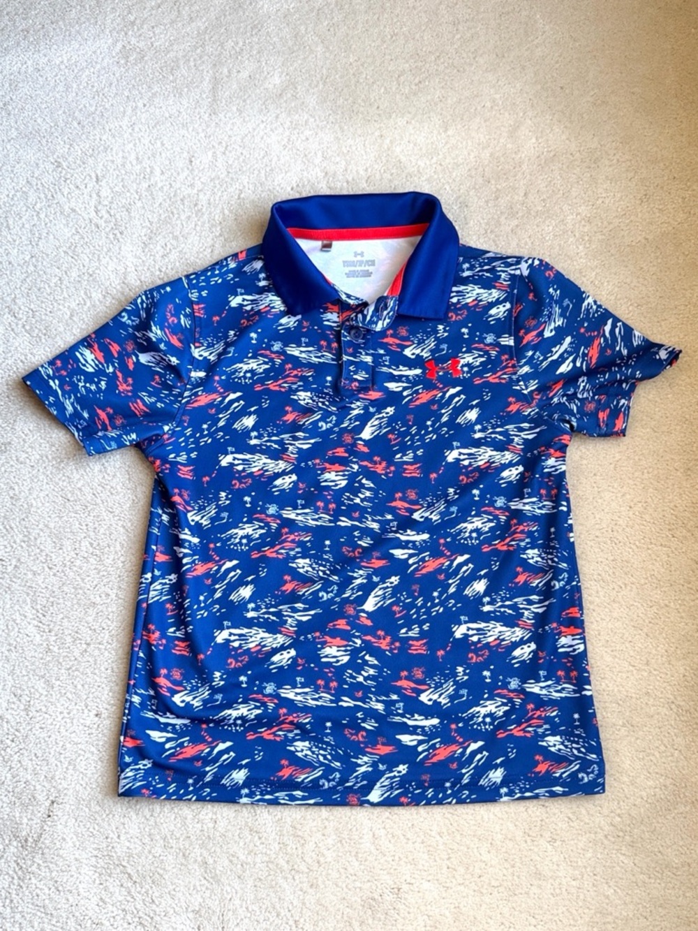 Under Armour Performance Golf Polo Paradise Print Shirt Boys Size Youth Small